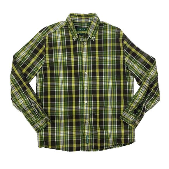 Orvis Shirt Mens M Medium Green Brown Plaid Cotton Button Down Active Fit - Picture 1 of 11